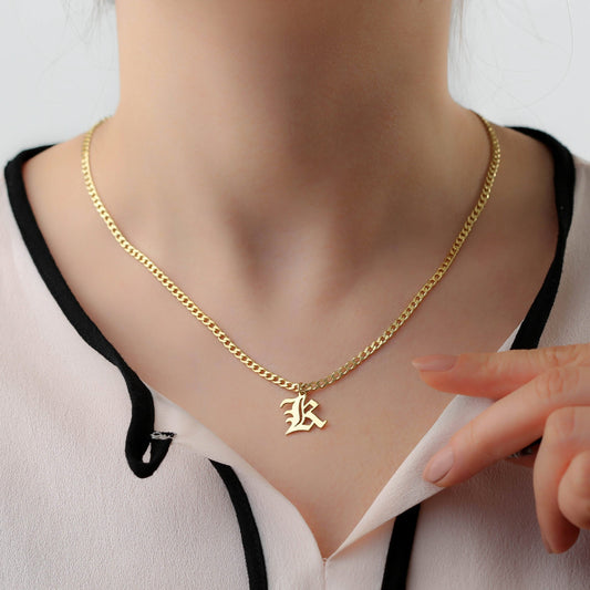Dainty Old English Initial Necklace - AtelierMedusa